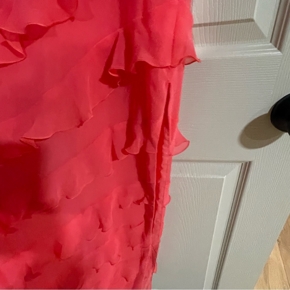 Gianni Bini NWT Taylor Chiffon Coral Watermelon Ruffle Dress Spaghetti Straps 12 - Picture 10 of 16